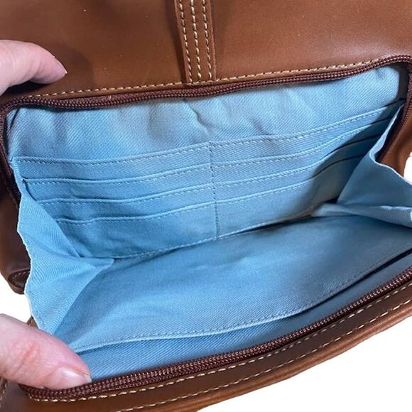 Liz Claiborne Brown Vegan Leather Messenger Shoulder Bag Women - Picture 4 of 16